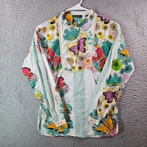We Are Replay Top Women Small Colorful Butterfly Print Sequin Multicolor